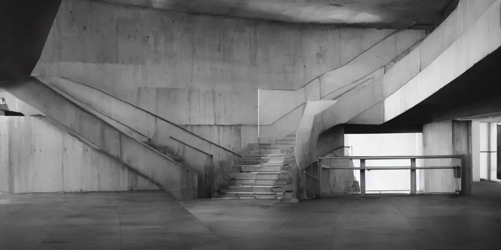 Image similar to staircase, brutalist, the parallax view, cinematic, atmospheric, shot on arri alexa