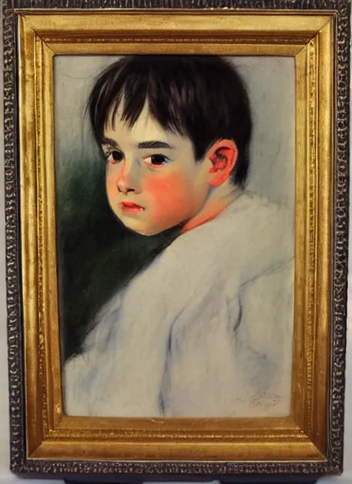 Prompt: vintage beautiful painting of a emo boy in mary cassatt style