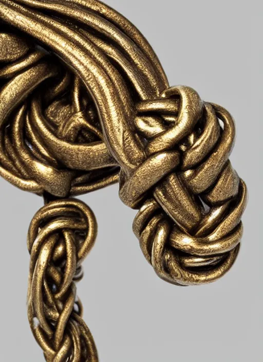 Prompt: bronze age Irish, detailed knot-work gold cloak pin of a dinosaur, studio lighting, museum