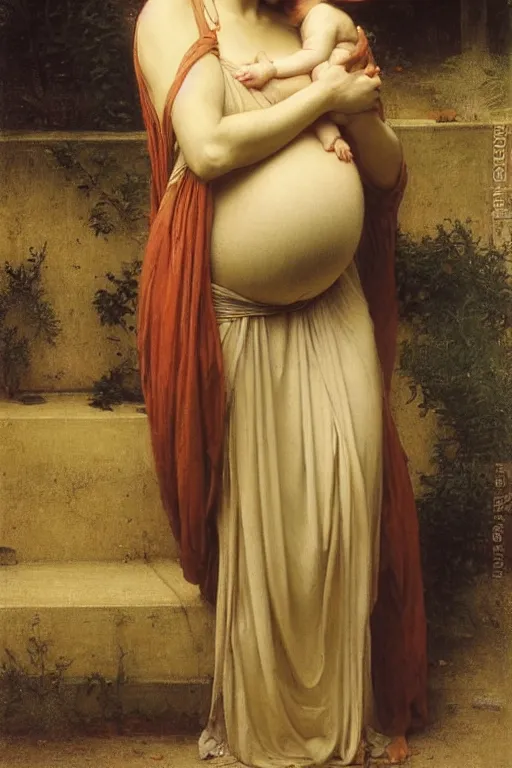 Image similar to pregnant woman under street light by Edwin Long, Bouguereau, Rutkowski