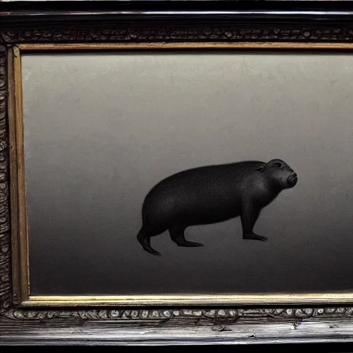 Image similar to capybara in a tuxedo, dark, high detail, dramatic light, drawing gustave dore