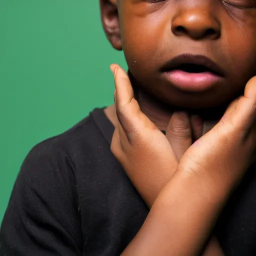 Image similar to photo of a black boy crying, studio portrait