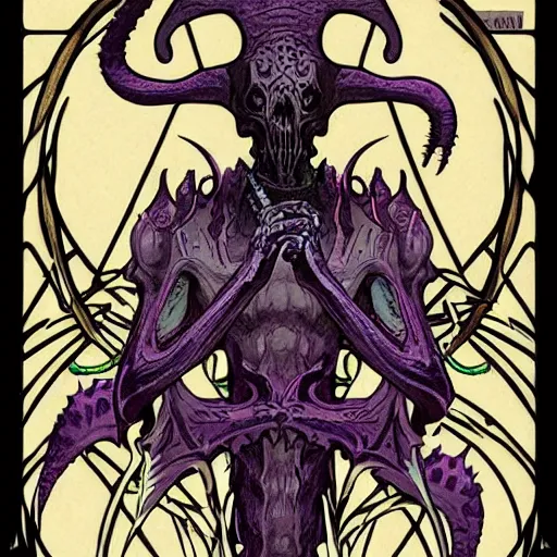 Prompt: undead ilithid mindflayer dracolich, Dungeons & Dragons, art nouveau,