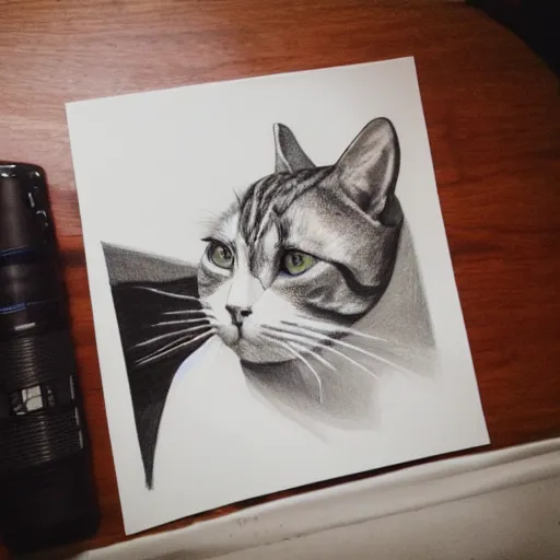 Image similar to Photography of Cat drawing himself, photorealism,