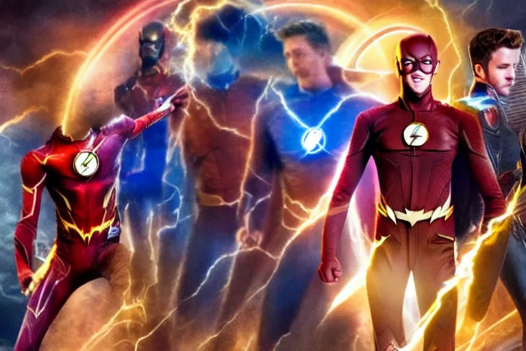 Prompt: grant gustin is the flash in a still of avengers infinity war ( 2 0 1 8 )