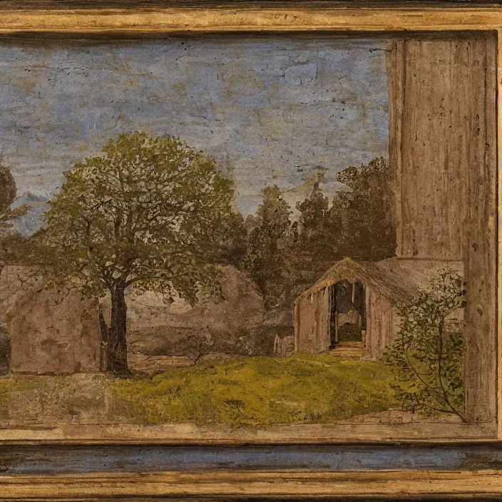 Image similar to a building in a serene landscape, anglo - saxon art