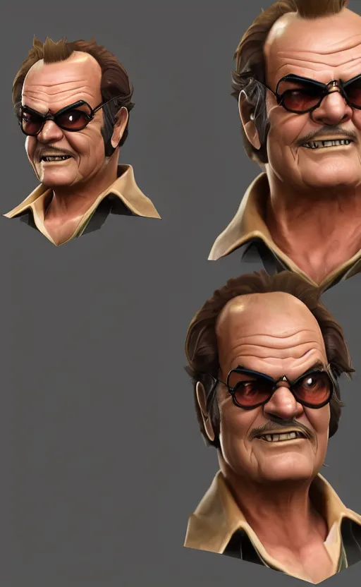 Prompt: Jack Nicholson as a character in the game League of Legends, with a background based on the game League of Legends, detailed face, old 3d graphics