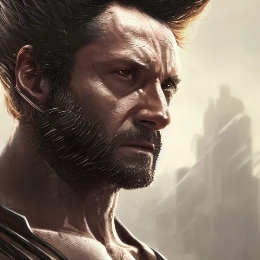 Image similar to portrait of Wolverine, Ablation Armor, amazing splashscreen artwork, splash art, head slightly tilted, natural light, elegant, intricate, fantasy, atmospheric lighting, cinematic, matte painting, by Greg rutkowski