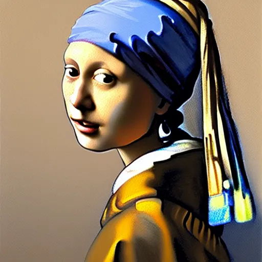 Image similar to greg manchess portrait painting of the girl with the pearl earring with the face of mona lisa, medium shot, asymmetrical, profile picture, organic painting, sunny day, matte painting, bold shapes, hard edges, street art, trending on artstation, by huang guangjian and gil elvgren and gerald brom