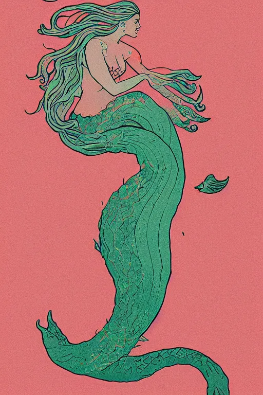 Image similar to portrait of a mermaid in kelp by MCBESS, coloured with gradients