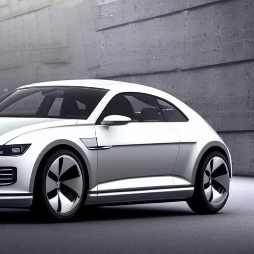 Image similar to a vision gran turismo style concept volkswagen coupe :: elegant, luxurious, european :: studio lighting, inside a warehouse