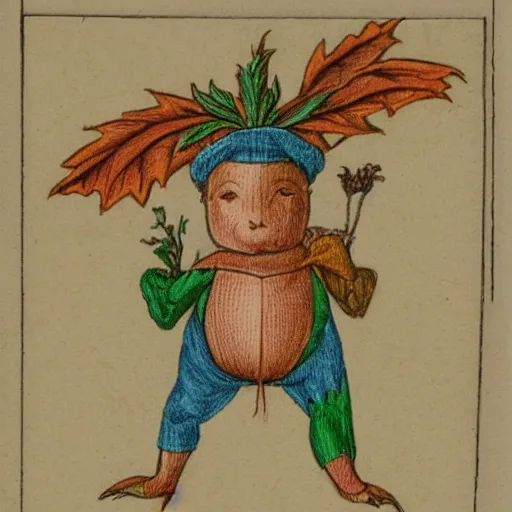 Prompt: cute colourful humanoid mandrake, from medieval herbarium, highly detailed, sharp focus, white tracing, sticker,