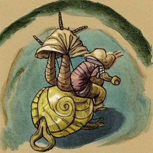 Prompt: a snail rider