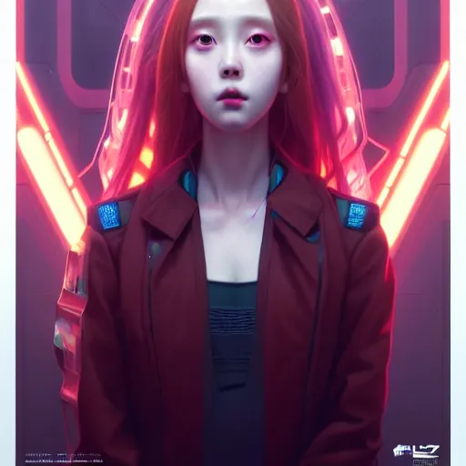 Image similar to portrait painting of cyberpunk chuu loona kpop smiling cheerfully, ultra realistic, concept art, intricate details, eerie, highly detailed, photorealistic, octane render, 8 k, unreal engine. art by artgerm and greg rutkowski and magali villeneuve and alphonse mucha