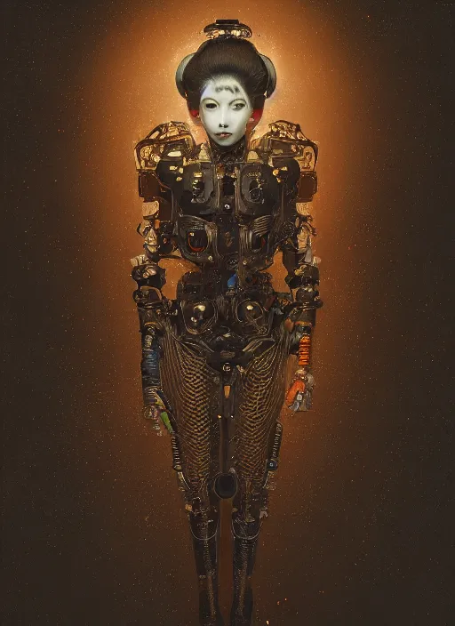 Image similar to portrait of a futuristic artificial intellegence geisha cyborg, kintsugi, modern fine art, fractal, intricate, elegant, highly detailed, digital photography, subsurface scattering, by jheronimus bosch and greg rutkowski,