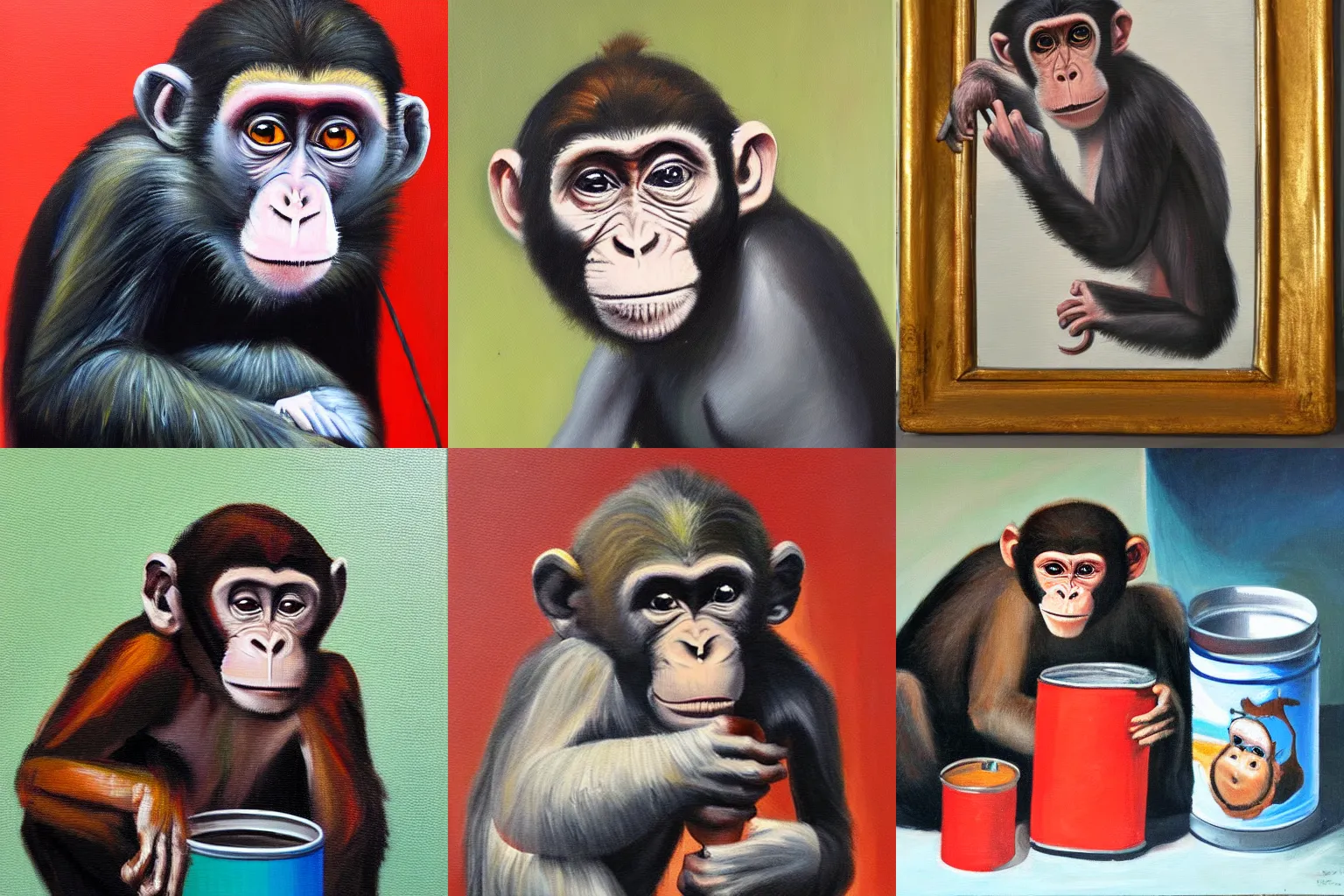 Prompt: a monkey being eaten by a tin can, oil on canvas portrait painting