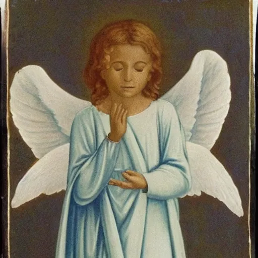 Image similar to a photo of an angel who has six wings : with two to cover his face, and with two to cover his feet, and with two he flew.