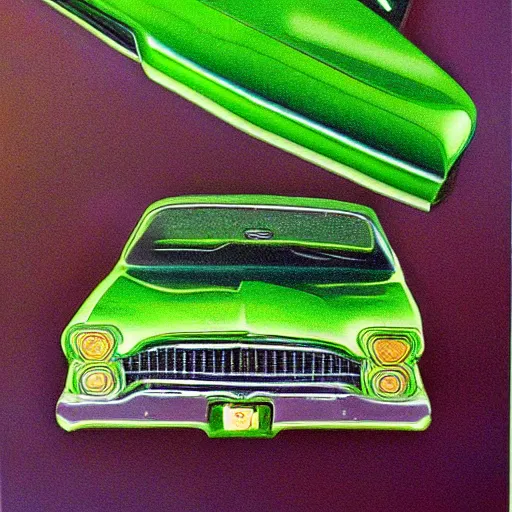 Prompt: lime green low rider by art fitzpatrick, detailed, golden ratio, symmetrical, shiny, gloss
