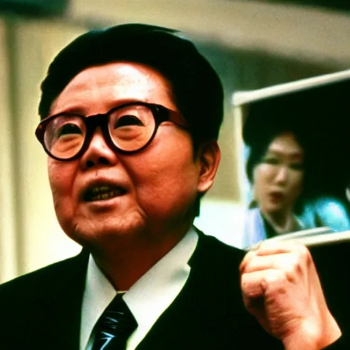 Image similar to filmstill of kim jong - il in the style of ghost in the shell by mamoru oshii