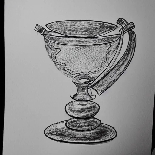 Image similar to detailled ink drawing of a crystal chalice