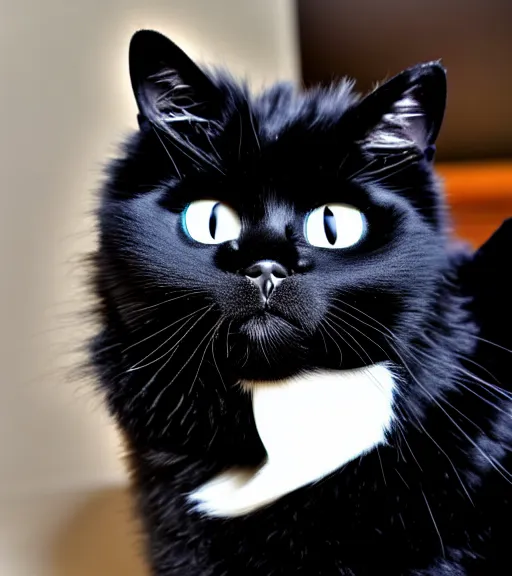 Image similar to chomusuke the black fluffy cat, chantilly - tiffany cat