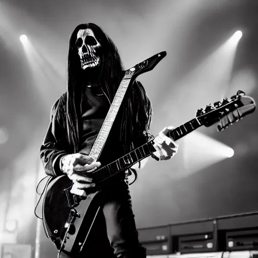 Image similar to the grim reaper playing live with Black Sabbath, live on stage, photorealism,