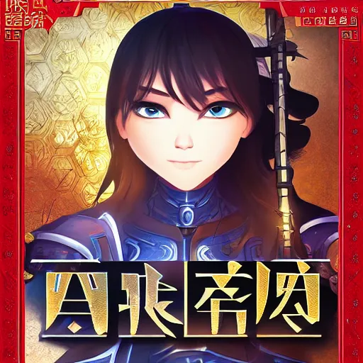 Prompt: portrait of a human paladin, litrpg novel cover, Chinese Mongolian script, book cover