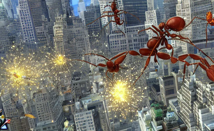 Image similar to giant ant attacking new york, edf, earth defense force