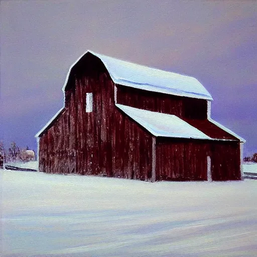 Prompt: painting of an old barn in the snow by tibor nagy