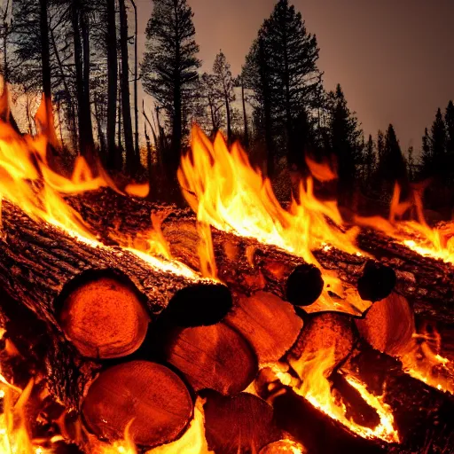 Prompt: landscape of burning trees, burnt logs, 4k, landscape