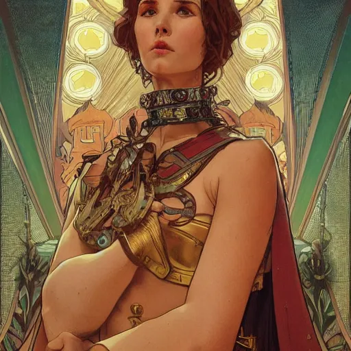 Image similar to veni, vidi, vici spoken by Ceasar by Artgerm, Greg Rutkowski, Alphonse Mucha