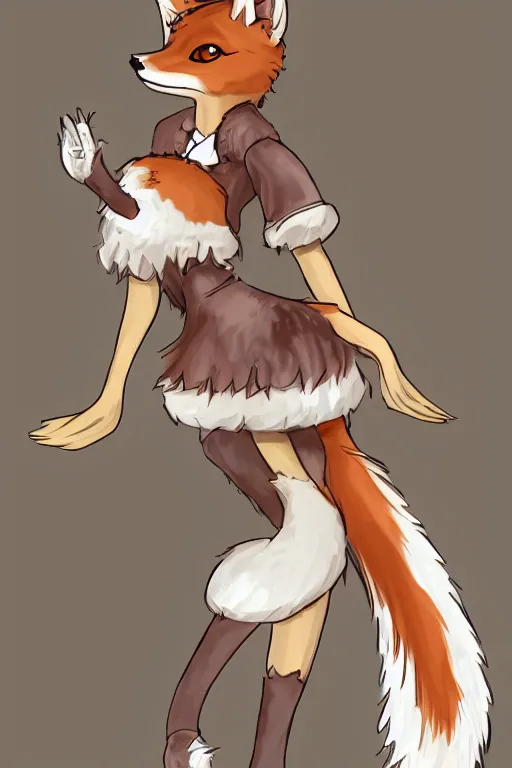 Image similar to a fox fursona with a big fluffy tail!!! wearing a maid outfit, highly detailed, digital art, trending on artstation, furry art!!!