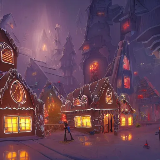 Image similar to futuristic gingerbread house in Night City, by Klaus Pillon, 4K, digital art, highly detailed, sharp, high energy