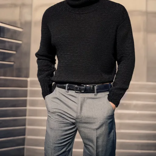 Prompt: A man in a black turtleneck sweater