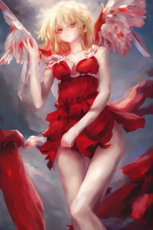 Prompt: flandre scarlet from touhou, by ross tran, oil on canvas