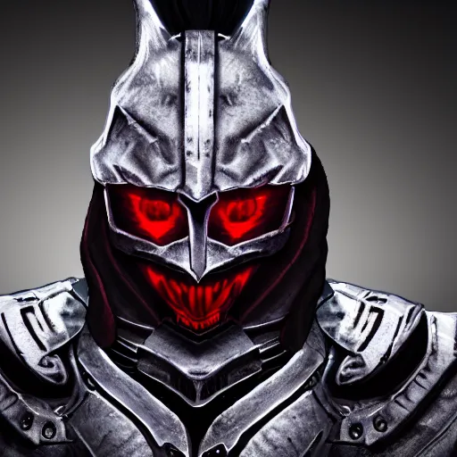 Image similar to a highly detailed character portrait of a man wearing a epic shadow armor with glowing red eyes