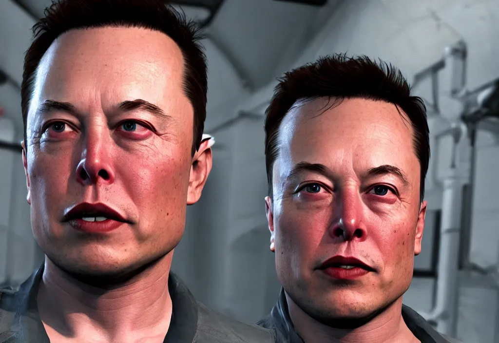 Image similar to elon musk in half life, elon musk in the video game half life, gameplay screenshot, close up, 3 d rendering. unreal engine. amazing likeness. very detailed.