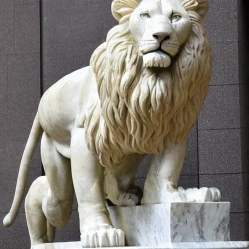 Image similar to statue of a lion made out of marble by michelangelo