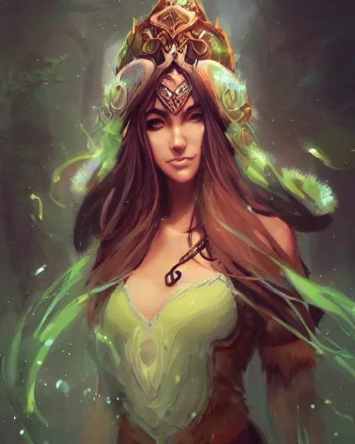 Image similar to a beautiful female druid, by Fernanda Suarez and ross tran