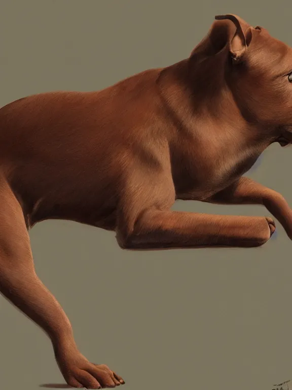 Image similar to a brown pitbull sonic oc, fursona, side view, oil painting, high resolution, by ilya kuvshinov, sonic oc, brown fur, furry, greg rutkowski and makoto shinkai