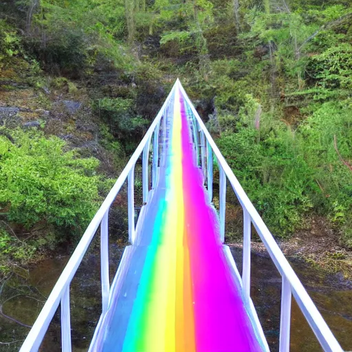 Image similar to the bridge to asgard, rainbow spectral bridge made from a large selenite