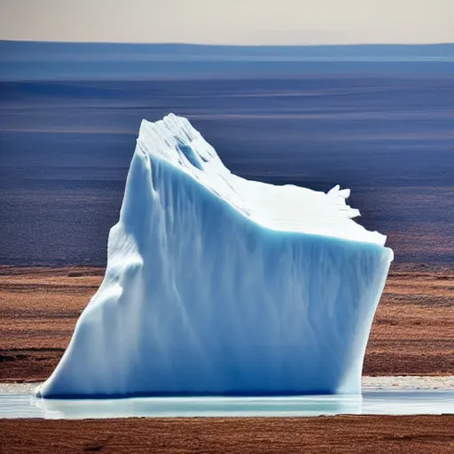 Prompt: huge iceberg in middle of the desert, cinematic, award winning
