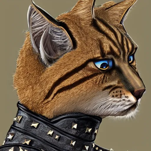 Image similar to d & d style portrait, tabaxi male in studded leather.