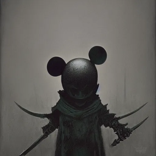 Image similar to Mickey mouse as a dark souls boss by zdzisław beksiński