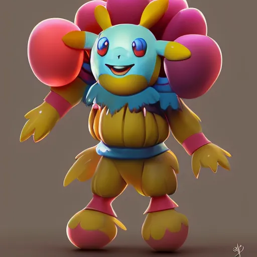 Image similar to clown pokemon : : by beeple and james gilleard and justin gerard : : ornate, dynamic, particulate, intricate, elegant, highly detailed, centered, artstation, smooth, sharp focus, photoreal octane render, 3 d