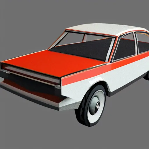 Prompt: a 3d low poly game object of a retro car from eastern Europe