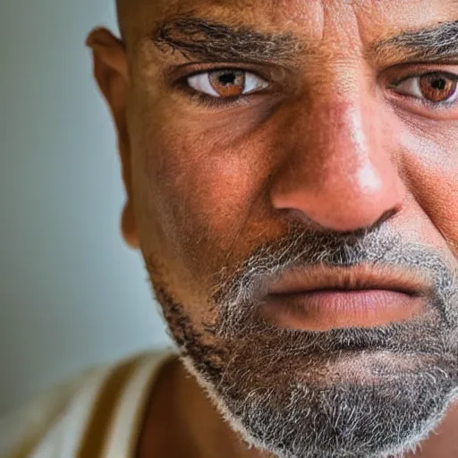 Prompt: close up face male portrait of a prison inmate just released from jail