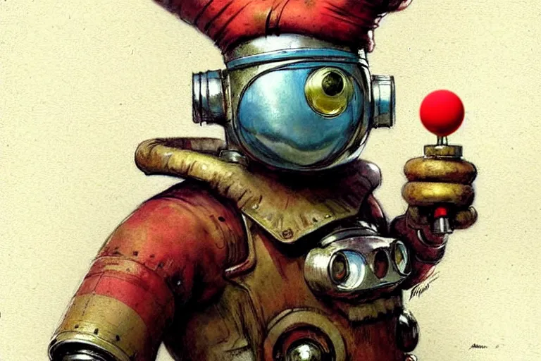 Prompt: adventurer ( ( ( ( ( 1 9 5 0 s retro future robot android knome clown. muted colors. ) ) ) ) ) by jean baptiste monge!!!!!!!!!!!!!!!!!!!!!!!!! chrome red