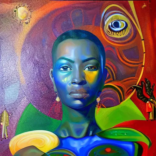 Prompt: If you really love me won't you tell me, then I won't have to be playing around, high quality oil painting afrofuturism, surrealism