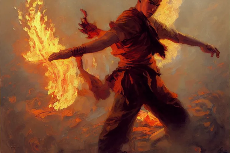 Image similar to fire bender, painting by gaston bussiere, craig mullins, j. c. leyendecker